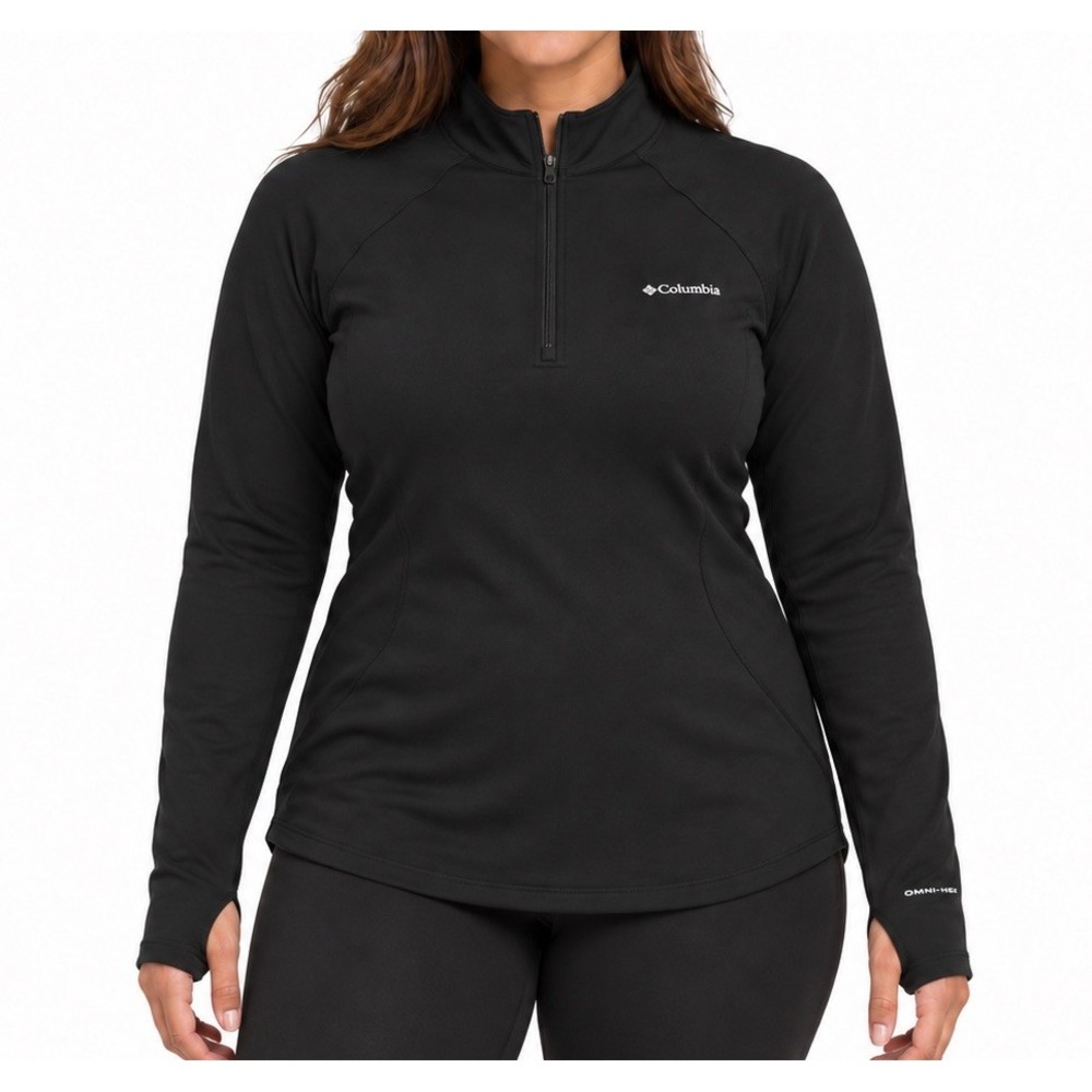 Columbia Womens L Omni-Heat Midweight Half Zip Baselayer Black Hiking Outdoor
